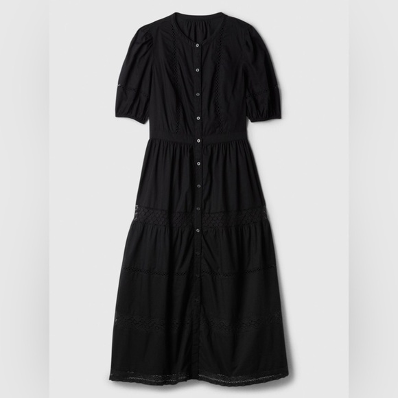 NWT! GAP Black Puff Sleeve Lace Midi Dress - Multiple Sizes🧡 - Picture 2 of 8